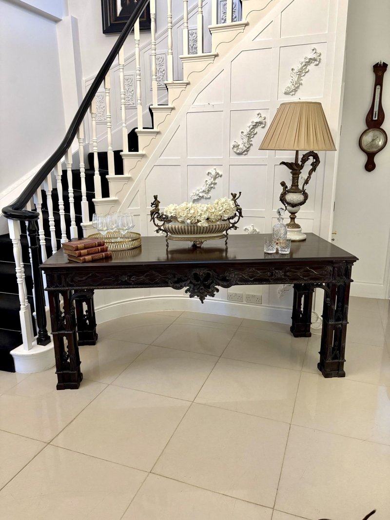 Large Antique Victorian Outstanding Quality Carved Mahogany Console Table in the Chinese Chippendale Manner - Image 2